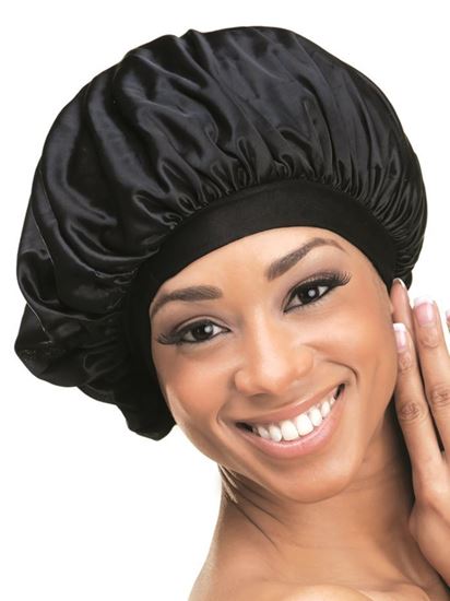 Qfitt Organic Argan & Shea Butter +Olive Oil Scented X-Large Sleep Cap #823 Black - Beauty Bar & Supply