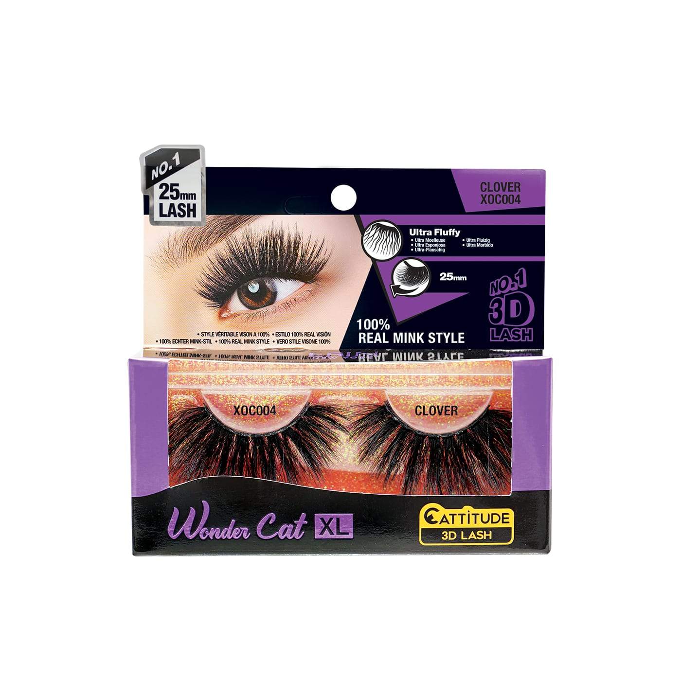 Ebin New York Wonder Cat XL 25MM 3D Faux Mink Eye Lashes-Clover - Beauty Bar & Supply